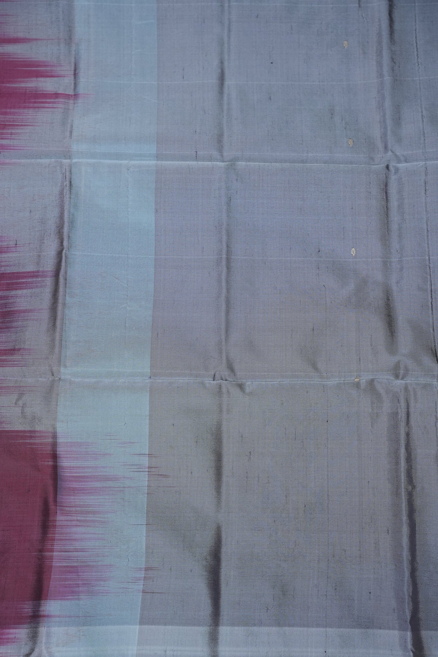Handwoven Vegan Banana Pith Saree – Silver Grey & Plum Purple with Traditional Peacock Motifs