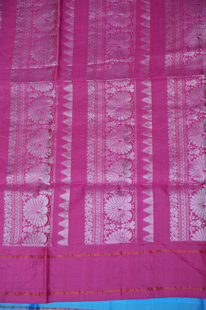 Handwoven Vegan Banana Pith Saree – Sky Blue & Rani Pink with Traditional Woven Pallu