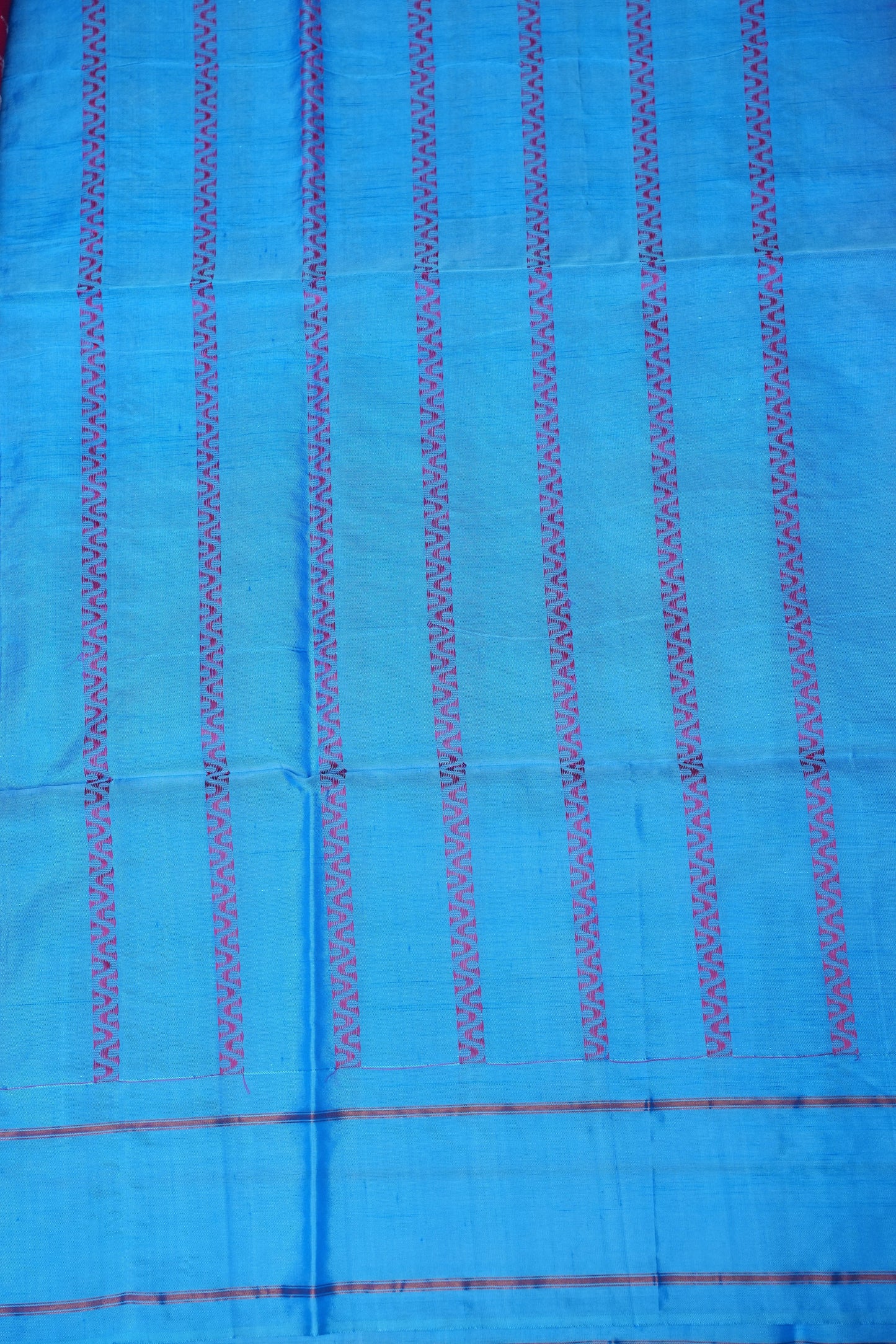 Handwoven Vegan Banana Pith Saree – Sky Blue & Rani Pink with Traditional Woven Pallu