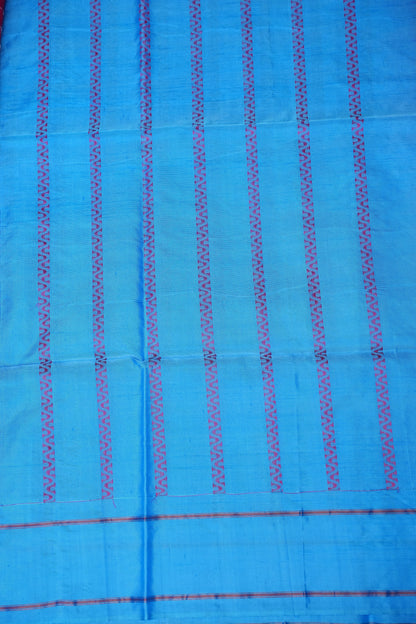 Handwoven Vegan Banana Pith Saree – Sky Blue & Rani Pink with Traditional Woven Pallu