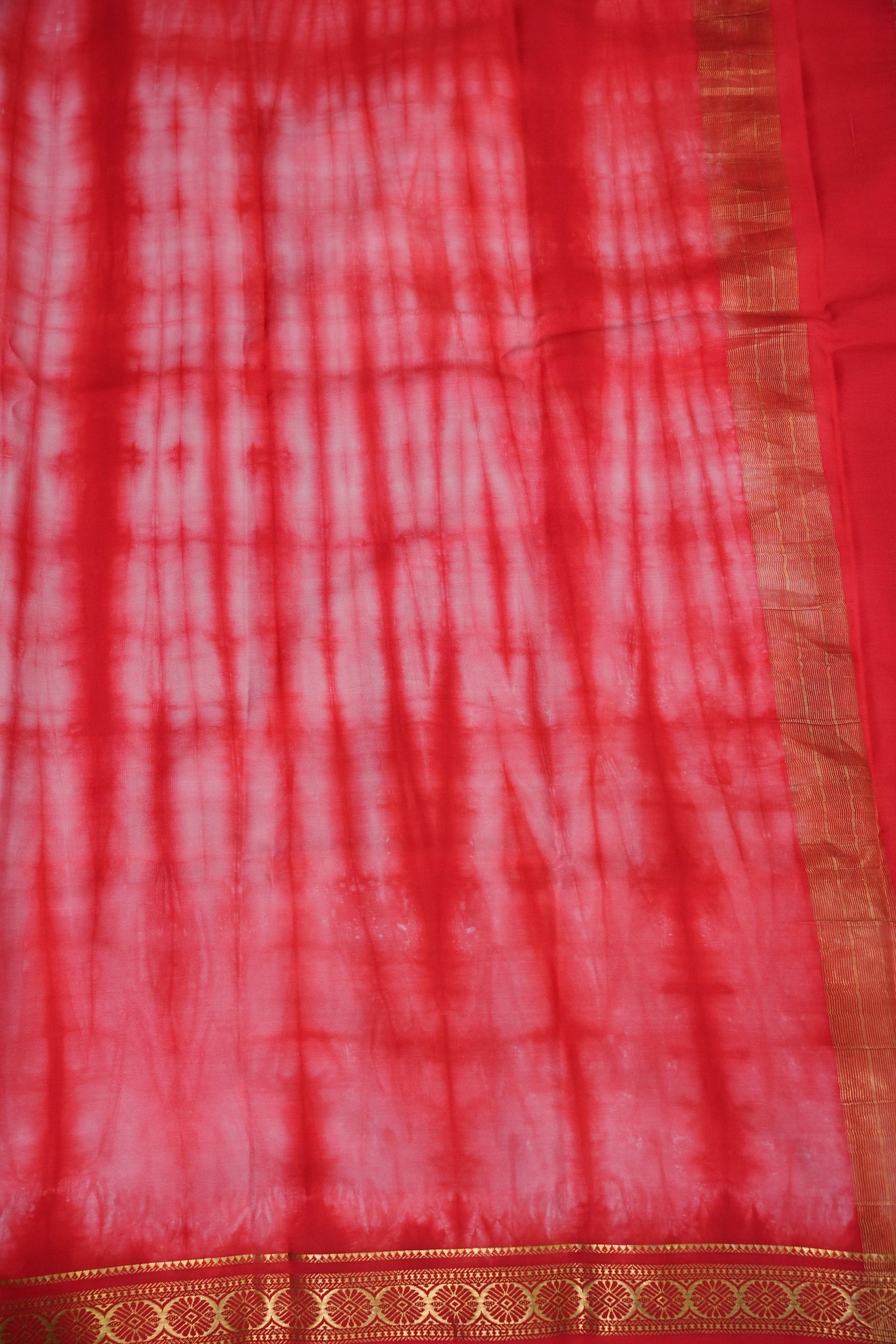 Shibori Tie & Dye Pure Crepe Mysore Silk Saree - Rust Orange