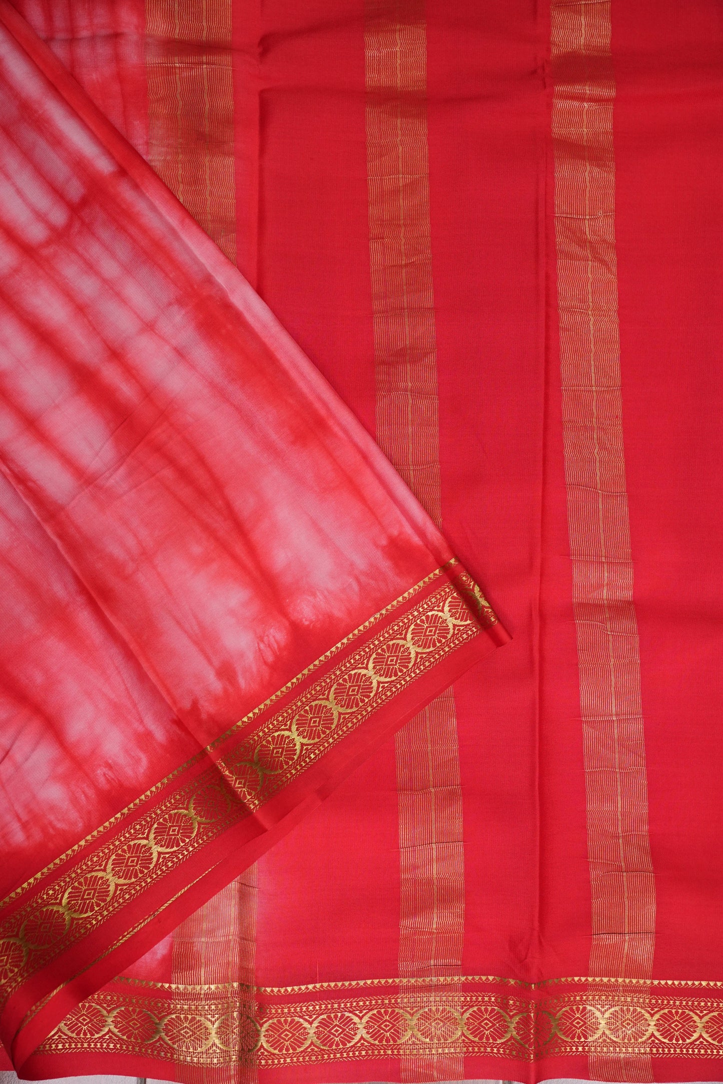 Shibori Tie & Dye Pure Crepe Mysore Silk Saree - Rust Orange
