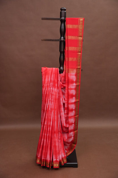 Shibori Tie & Dye Pure Crepe Mysore Silk Saree - Rust Orange