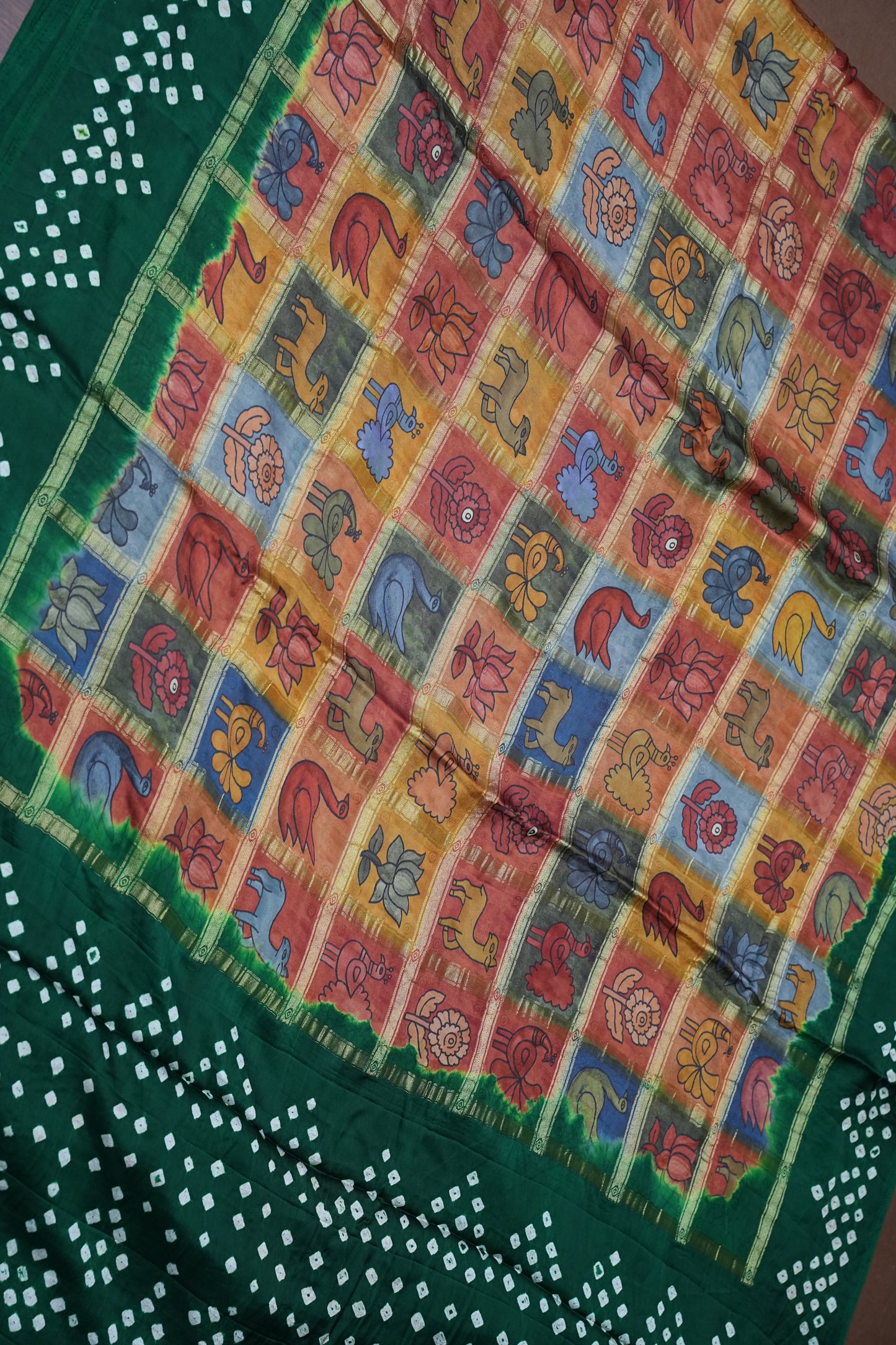 Subarnam's Exclusive Statement Saree – Pure Modal Silk Bandhani & Kalamkari Saree