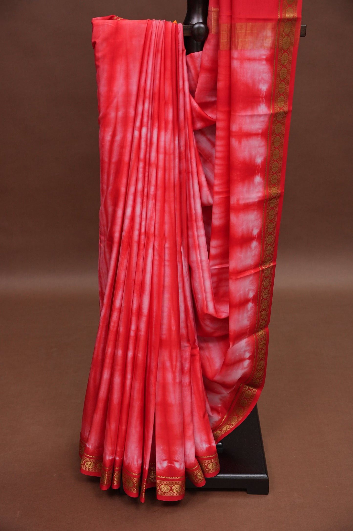 Shibori Tie & Dye Pure Crepe Mysore Silk Saree - Rust Orange