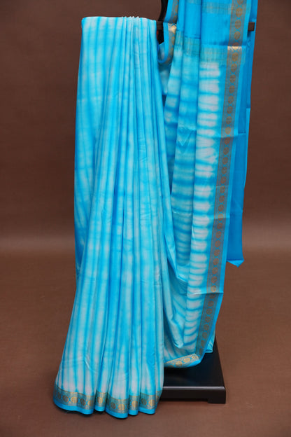 Shibori Tie & Dye Pure Crepe Mysore Silk Saree - Sky Blue