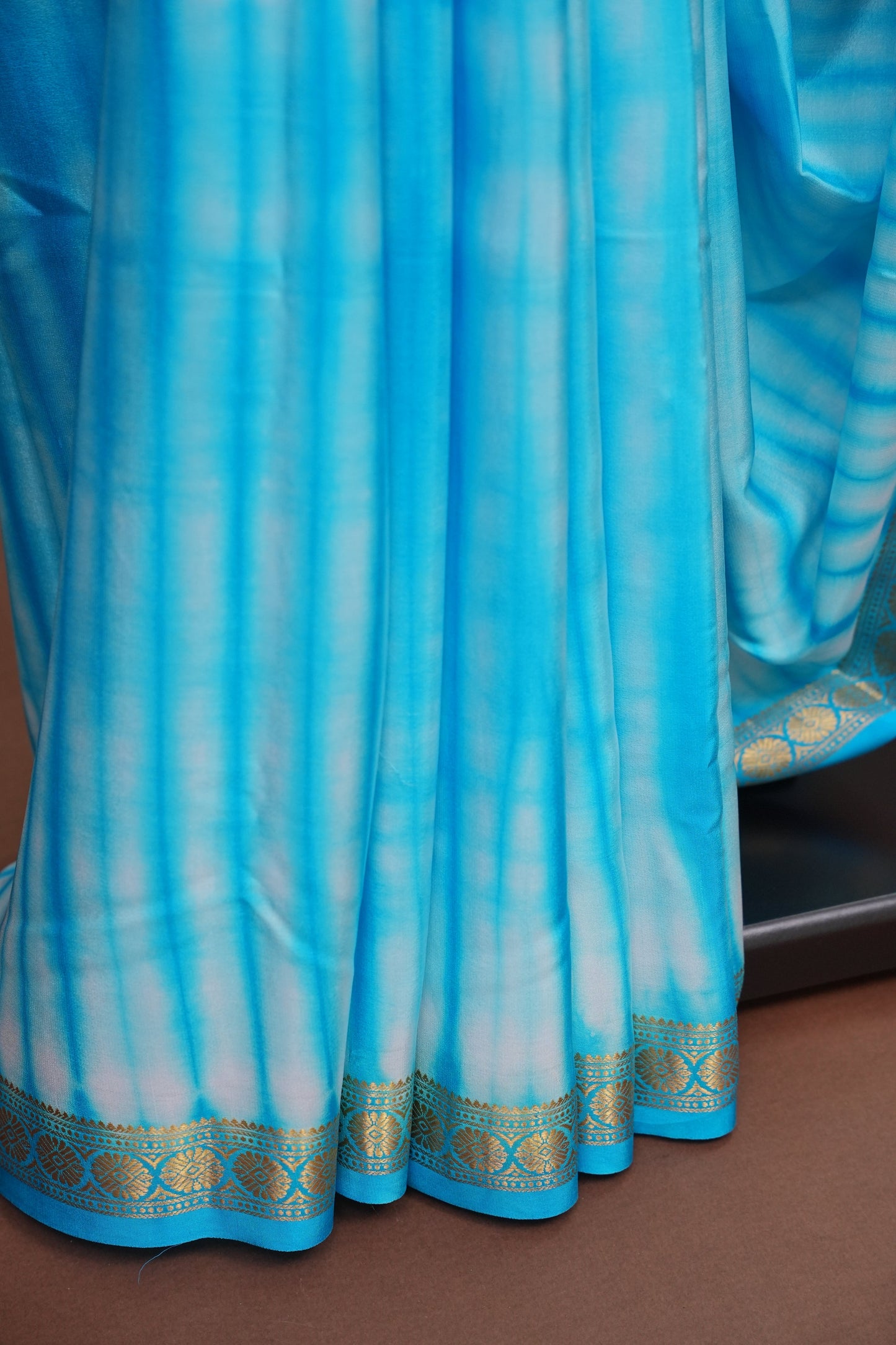 Shibori Tie & Dye Pure Crepe Mysore Silk Saree - Sky Blue