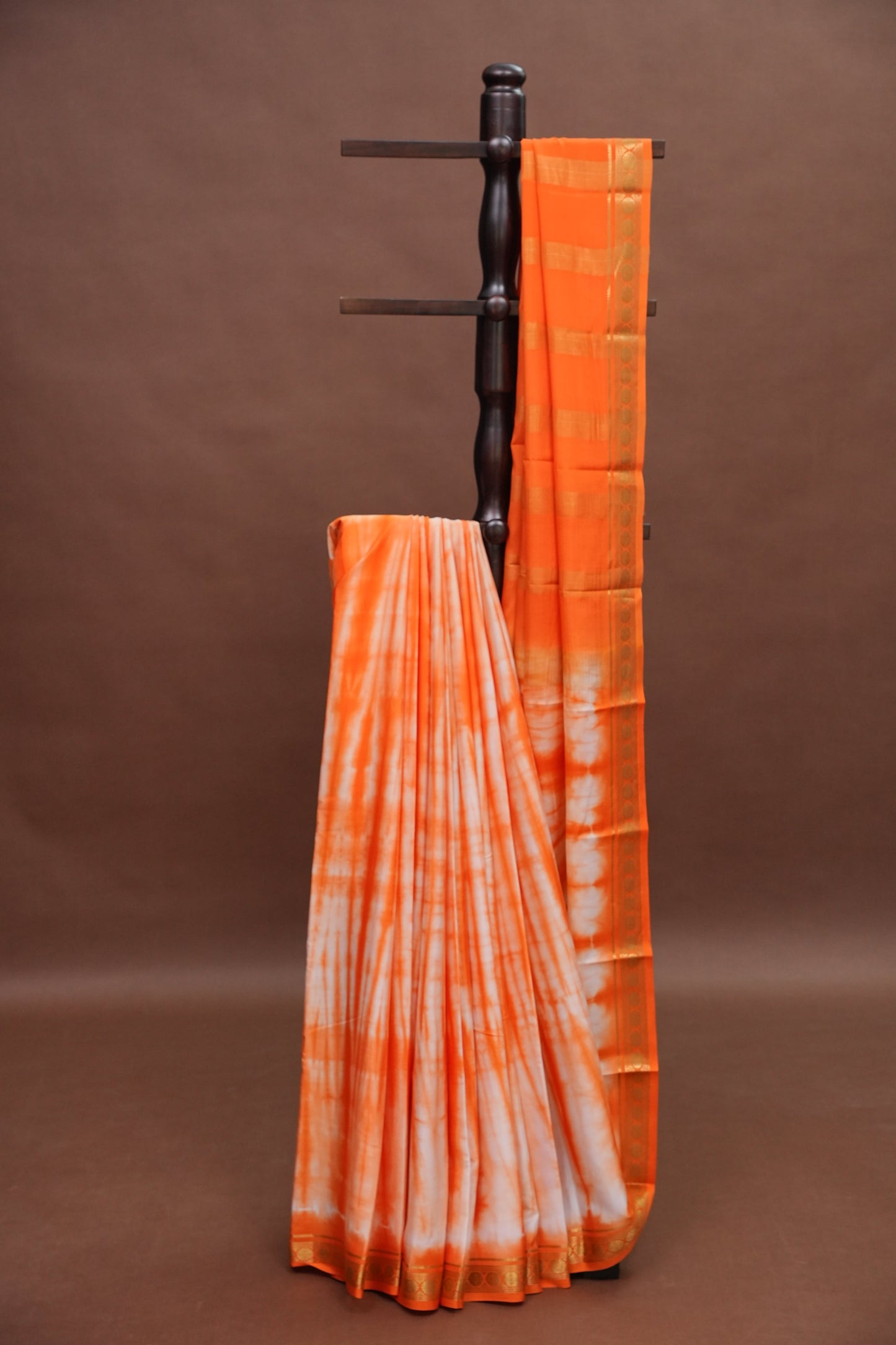Shibori Tie & Dye Pure Crepe Mysore Silk Saree - Orange