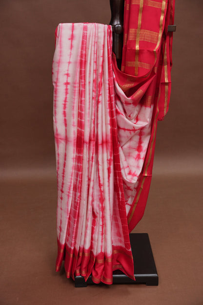 Shibori Tie & Dye Pure Crepe Mysore Silk Saree - Red