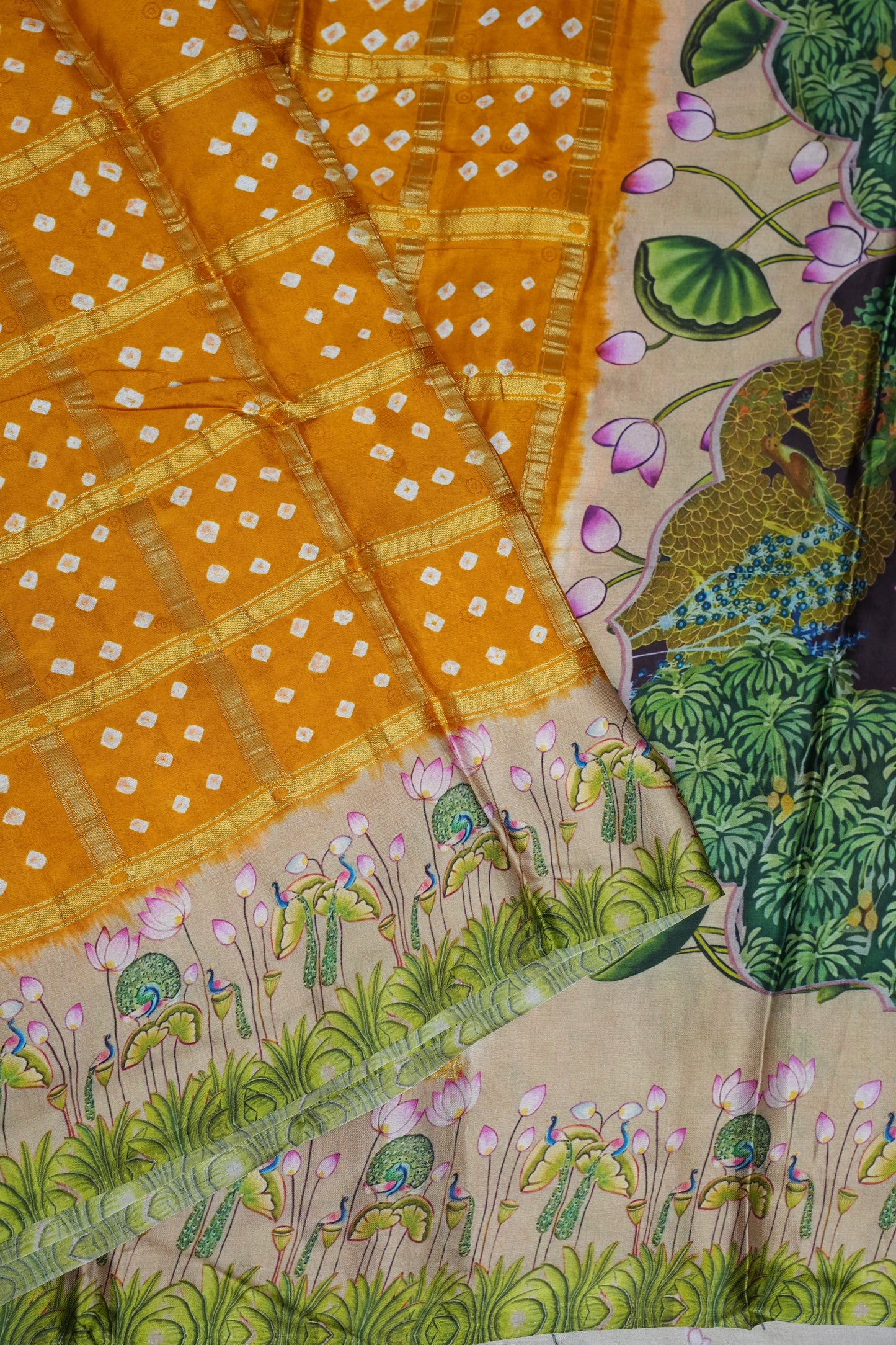 Subarnam's Exclusive Statement Saree – Pure Modal Silk Bandhani & Kalamkari Saree