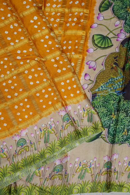 Subarnam's Exclusive Statement Saree – Pure Modal Silk Bandhani & Kalamkari Saree