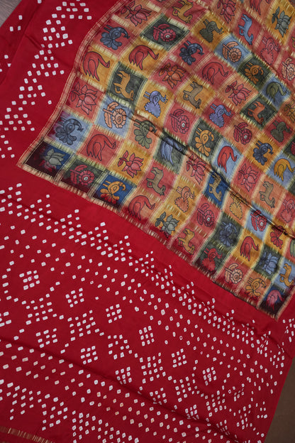 Subarnam's Exclusive Statement Saree – Pure Modal Silk Bandhani Kalamkari Saree