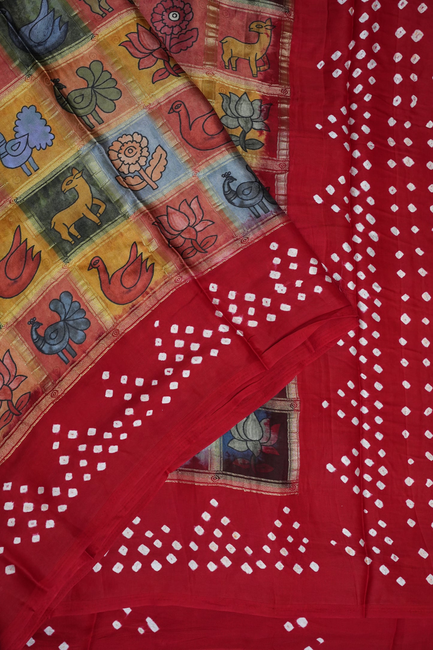 Subarnam's Exclusive Statement Saree – Pure Modal Silk Bandhani Kalamkari Saree
