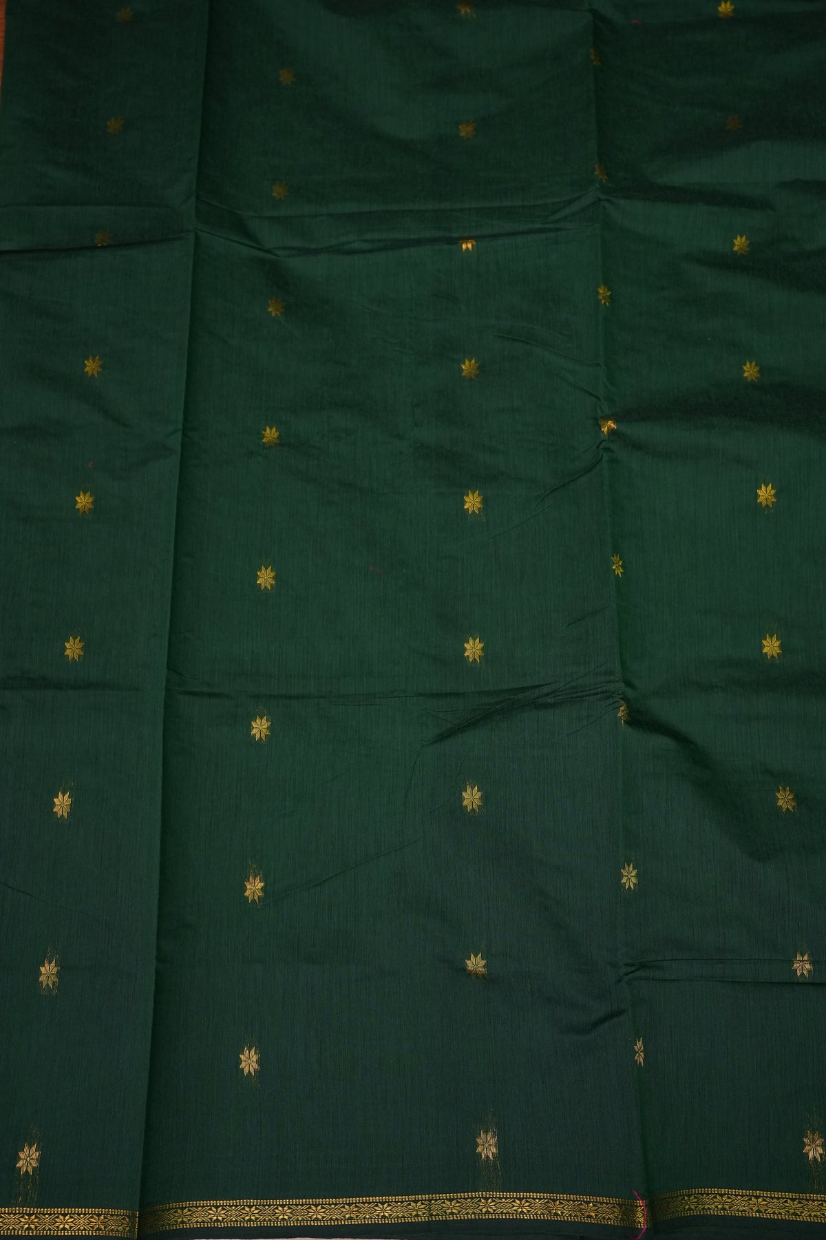 Semi Maheshwari Silk Cotton Saree – Bottle Green & Magenta with Zari Buttas