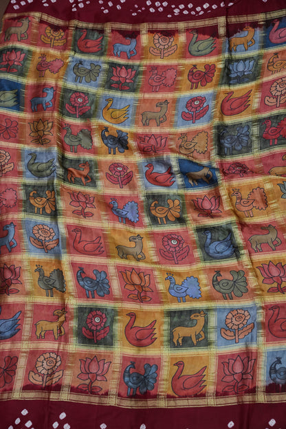 Subarnam's Exclusive Statement Saree – Pure Modal Silk Bandhani Kalamkari Saree