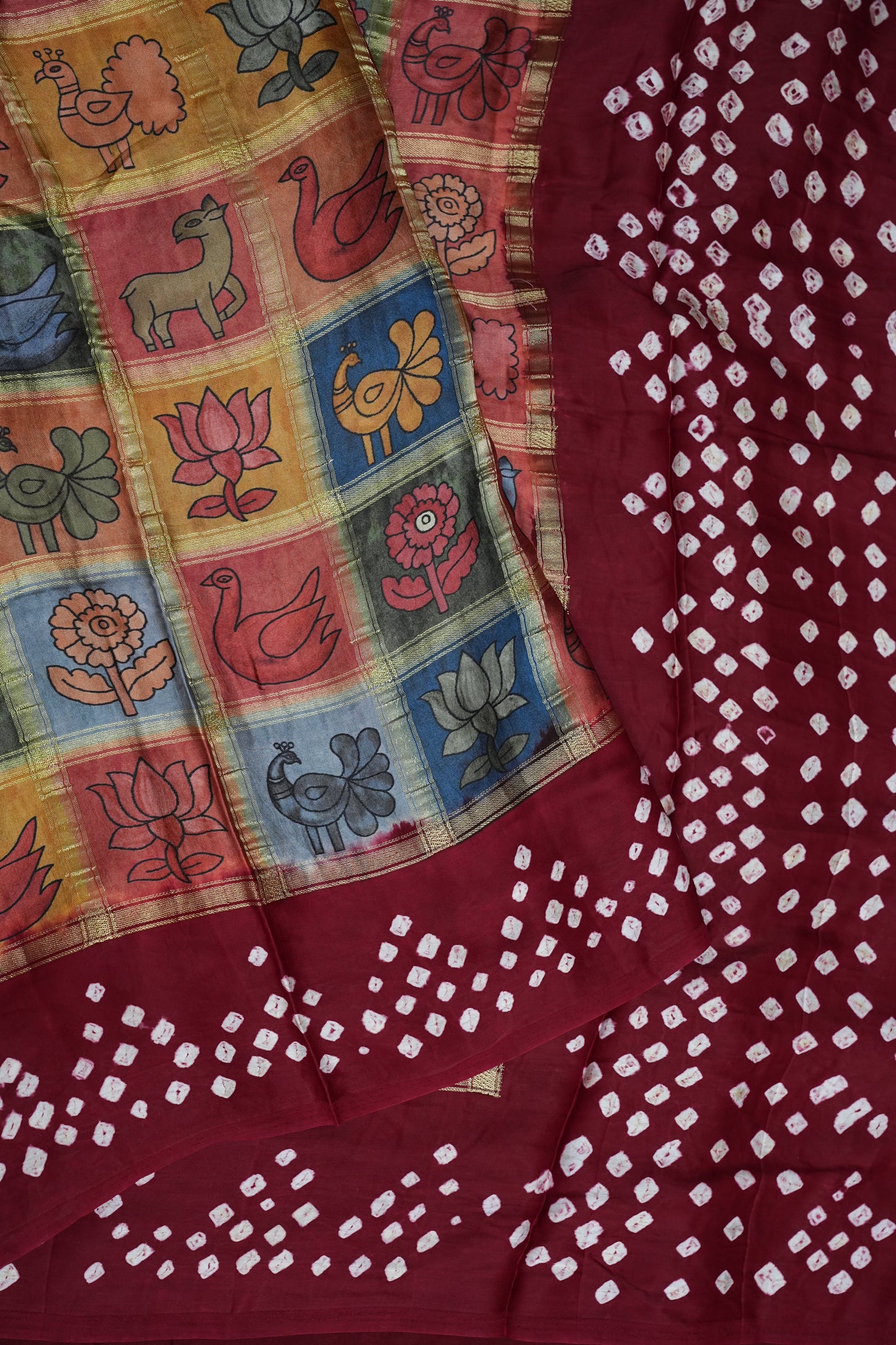 Subarnam's Exclusive Statement Saree – Pure Modal Silk Bandhani Kalamkari Saree