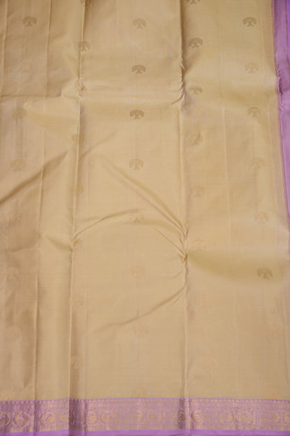 Beige & Lilac Pure Kanchipuram Silk Saree|Silk Mark Certified