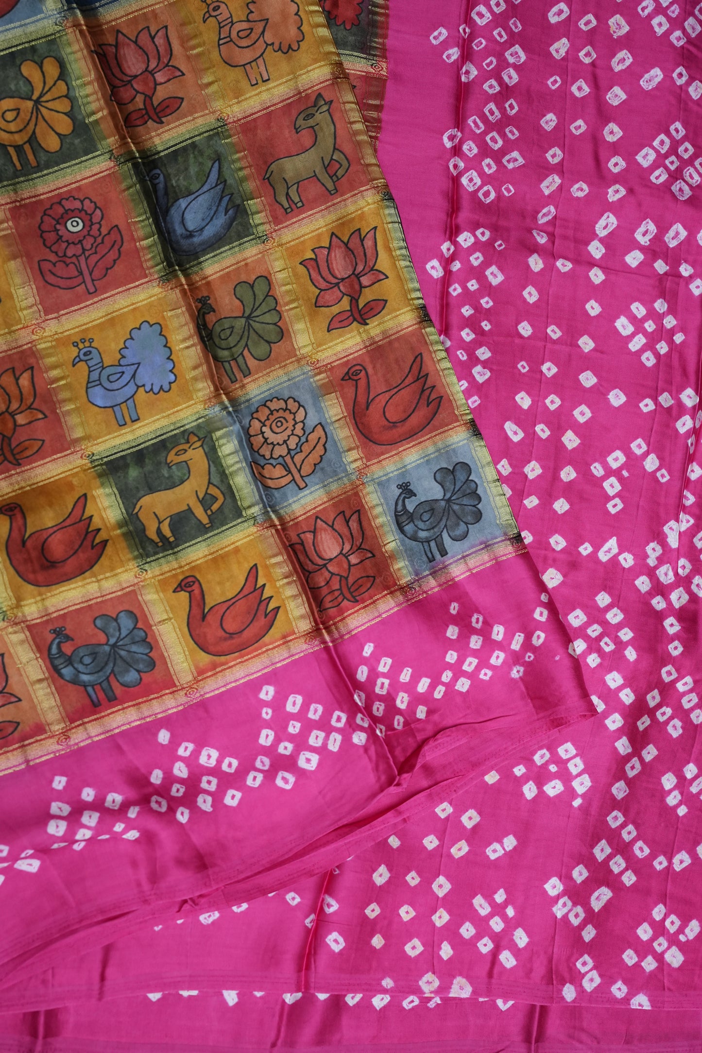 Subarnam's Exclusive Statement Saree – Pure Modal Silk Bandhani Kalamkari Saree