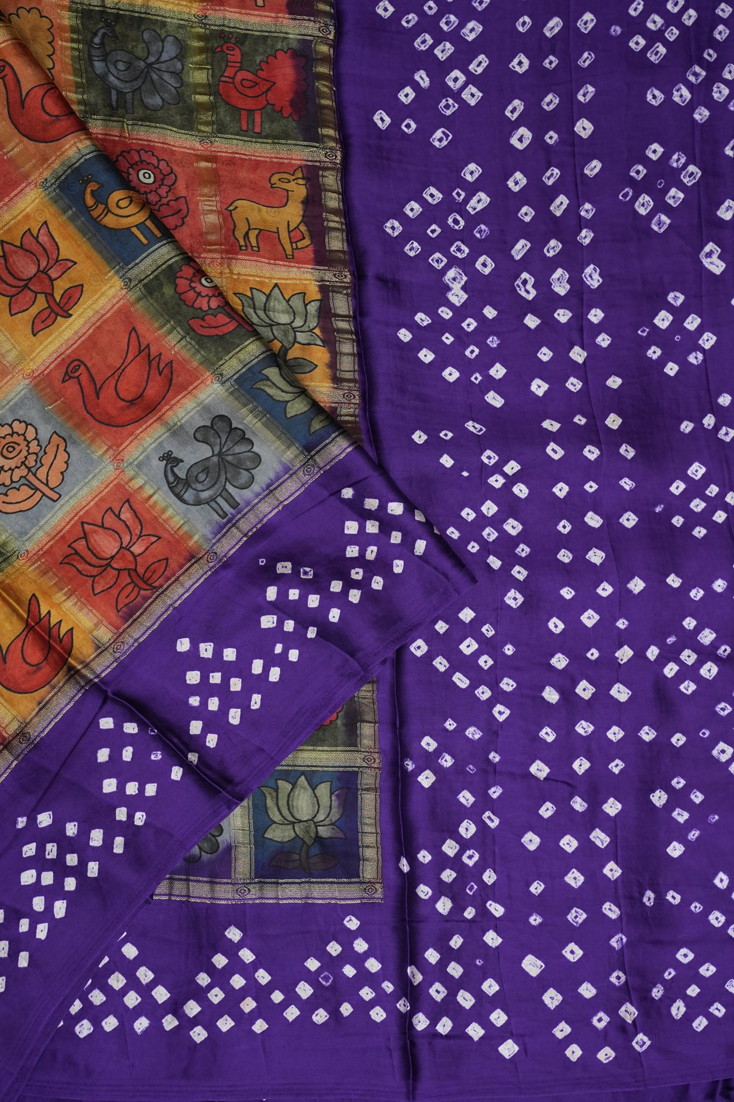 Subarnam's Exclusive Statement Saree – Pure Modal Silk Bandhani Kalamkari Saree