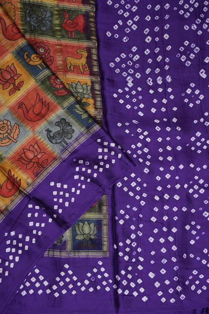 Subarnam's Exclusive Statement Saree – Pure Modal Silk Bandhani Kalamkari Saree