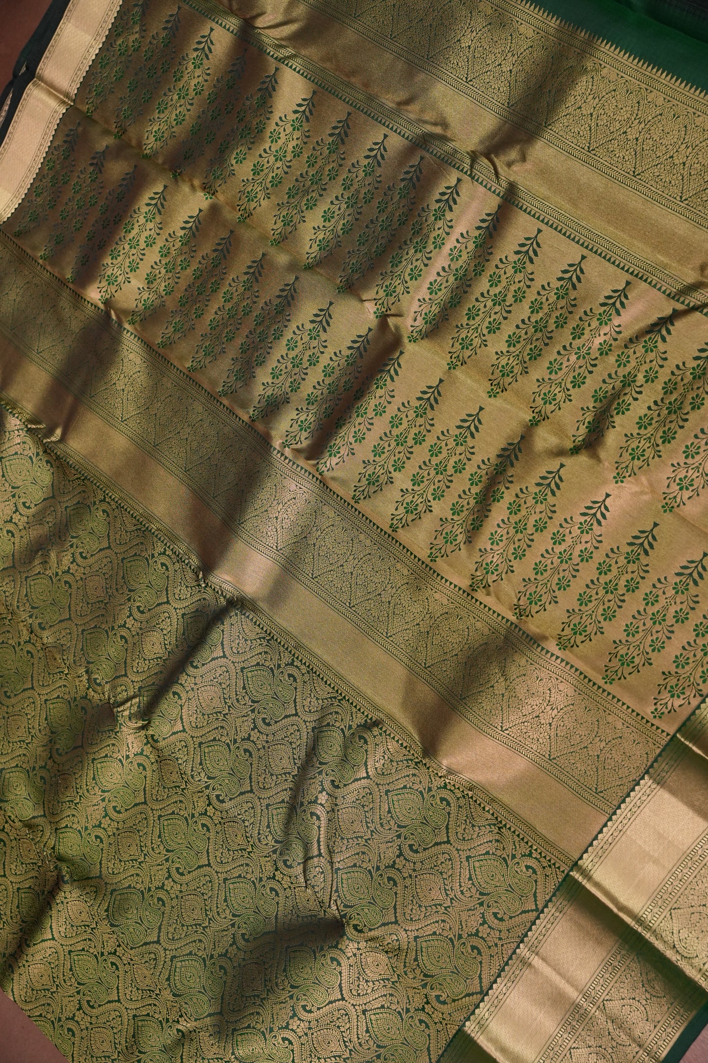 Bottle Green Brocade Pure Kanchipuram Silk Saree|Silk Mark Certified
