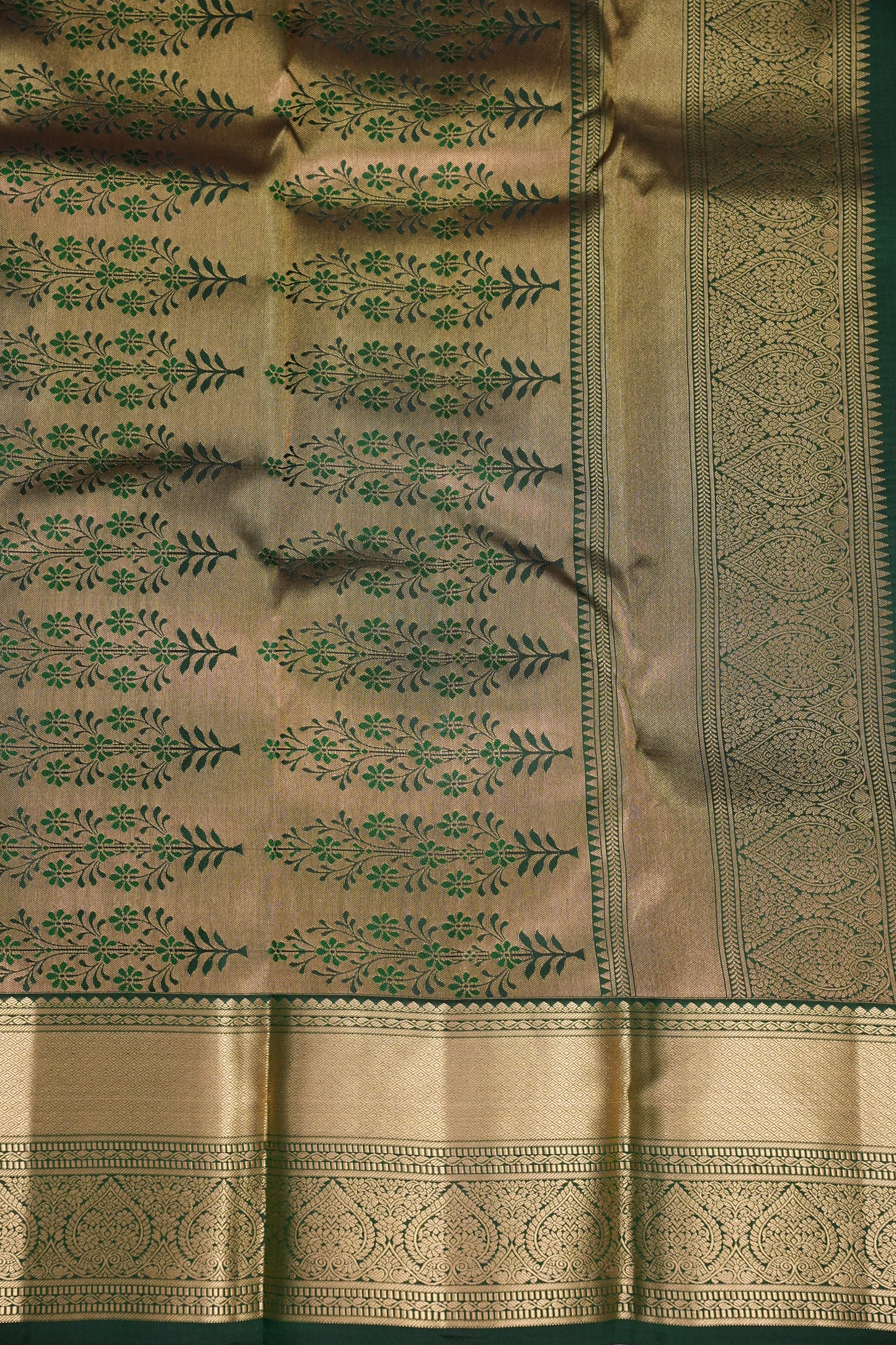 Bottle Green Brocade Pure Kanchipuram Silk Saree|Silk Mark Certified