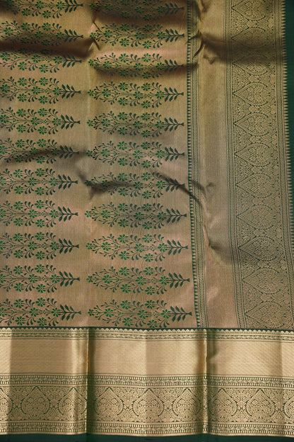 Bottle Green Brocade Pure Kanchipuram Silk Saree|Silk Mark Certified