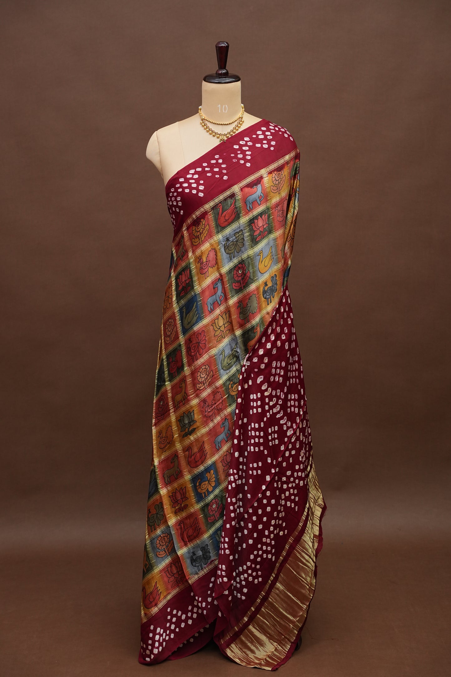 Subarnam's Exclusive Statement Saree – Pure Modal Silk Bandhani Kalamkari Saree