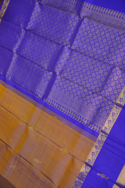 Mustard & Purple Border Pure Kanchipuram Silk Saree|Silk Mark Certified