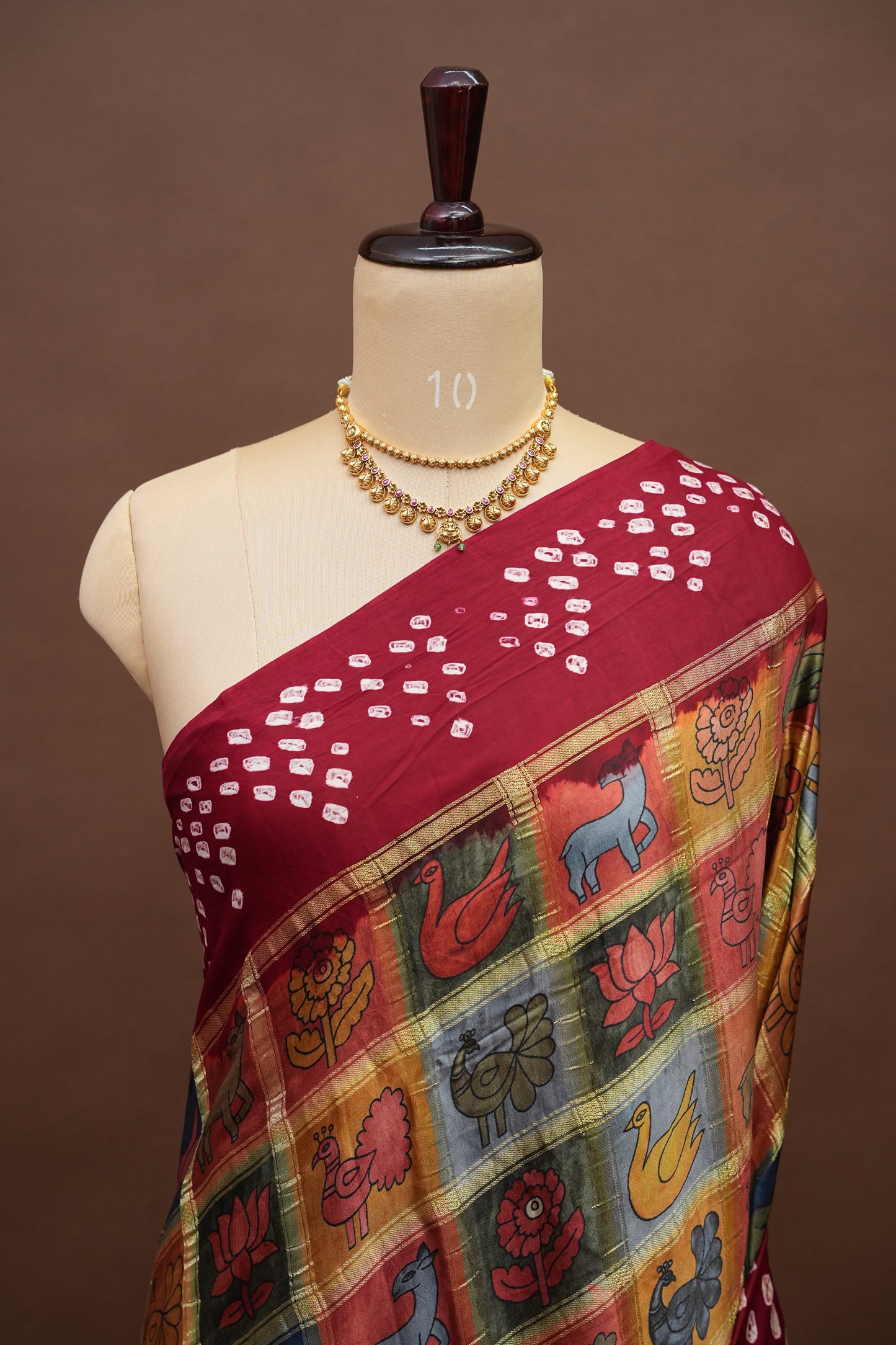 Subarnam's Exclusive Statement Saree – Pure Modal Silk Bandhani Kalamkari Saree