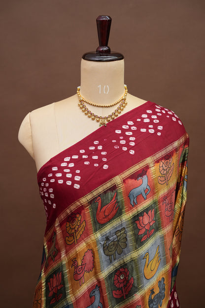 Subarnam's Exclusive Statement Saree – Pure Modal Silk Bandhani Kalamkari Saree