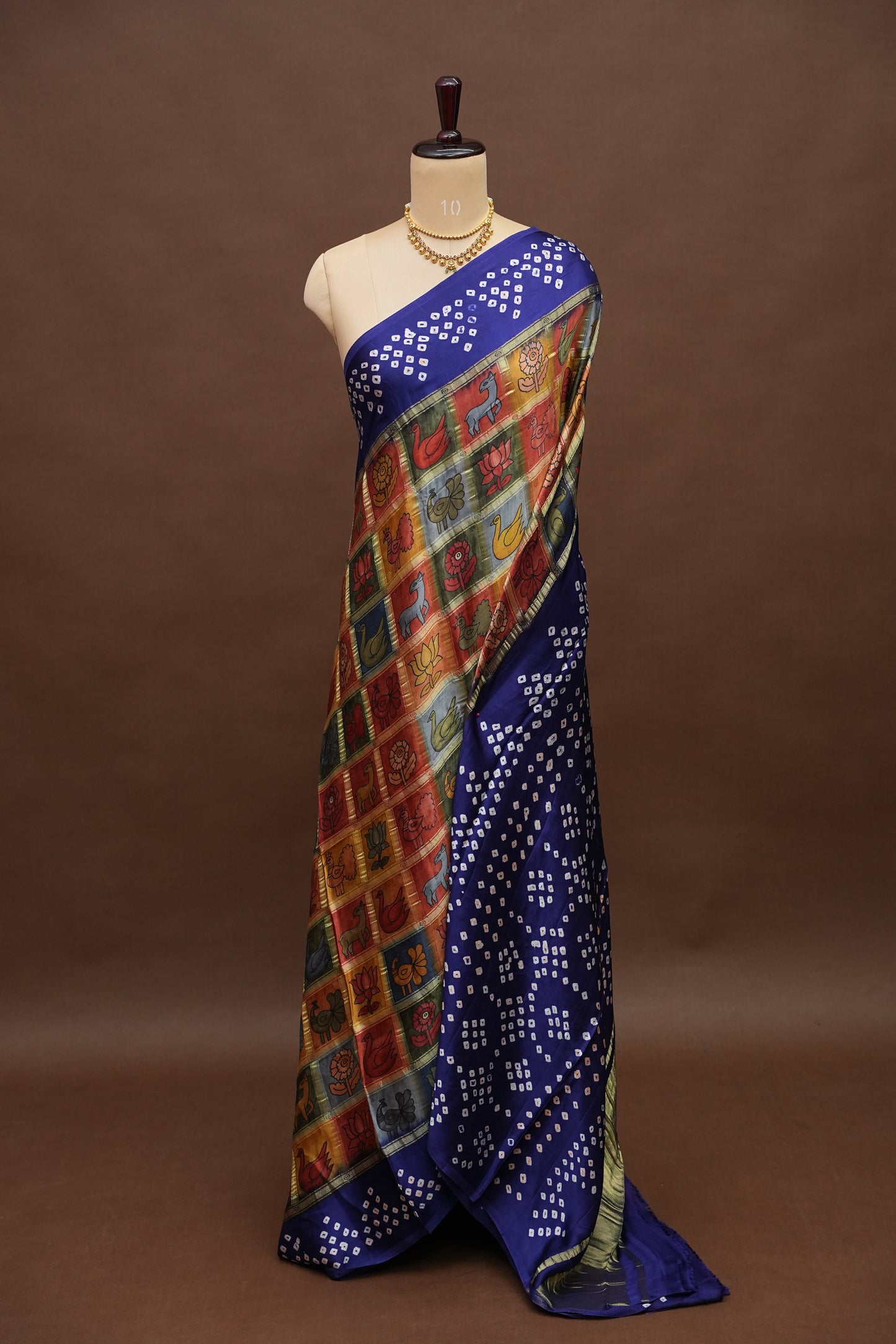 Subarnam's Exclusive Statement Saree – Pure Modal Silk Bandhani Kalamkari Saree