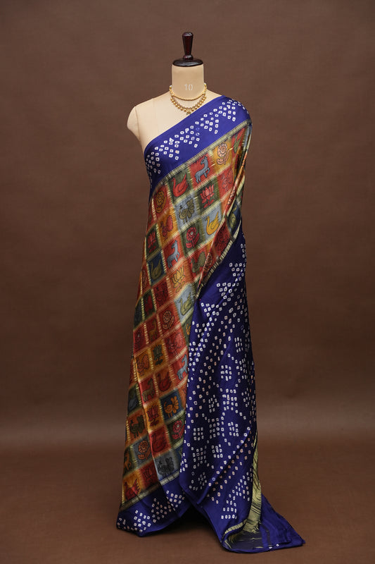 Subarnam's Exclusive Statement Saree – Pure Modal Silk Bandhani Kalamkari Saree