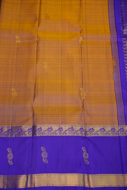 Mustard & Purple Border Pure Kanchipuram Silk Saree|Silk Mark Certified