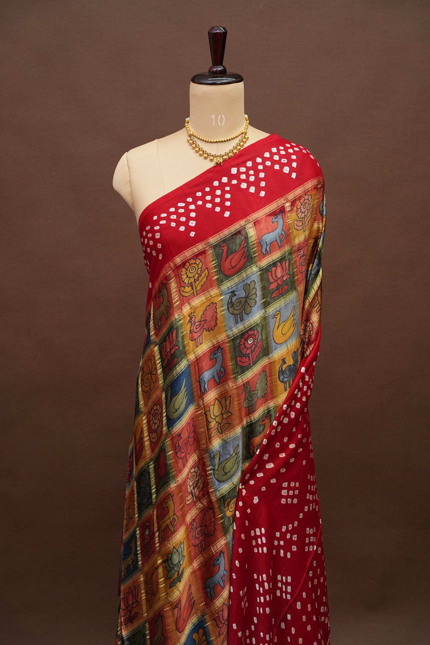 Subarnam's Exclusive Statement Saree – Pure Modal Silk Bandhani Kalamkari Saree