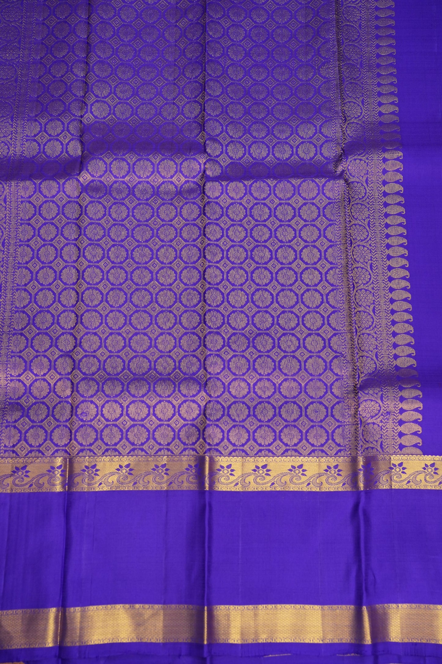 Mustard & Purple Border Pure Kanchipuram Silk Saree|Silk Mark Certified