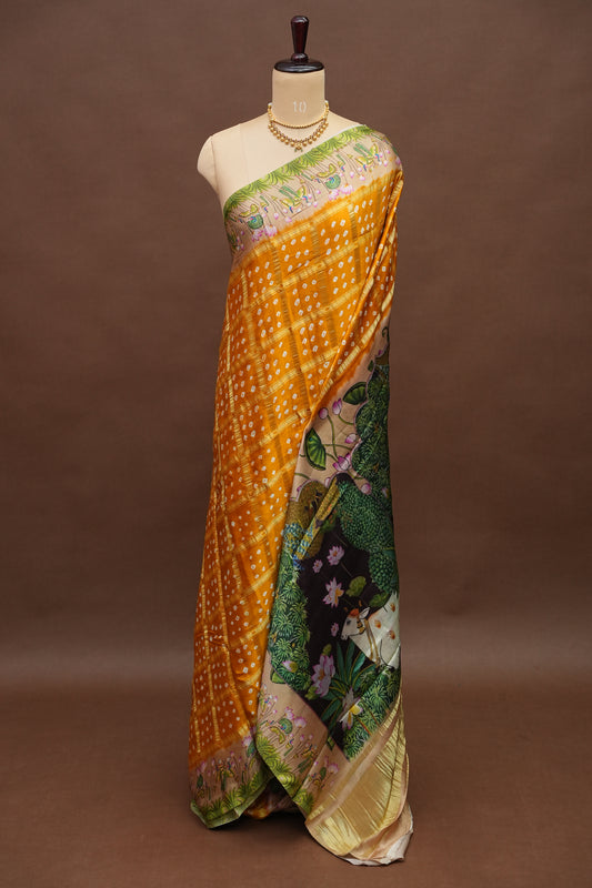 Subarnam's Exclusive Statement Saree – Pure Modal Silk Bandhani & Kalamkari Saree