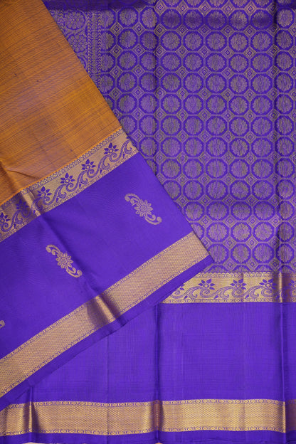 Mustard & Purple Border Pure Kanchipuram Silk Saree|Silk Mark Certified