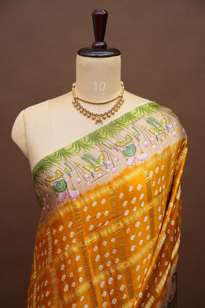 Subarnam's Exclusive Statement Saree – Pure Modal Silk Bandhani & Kalamkari Saree
