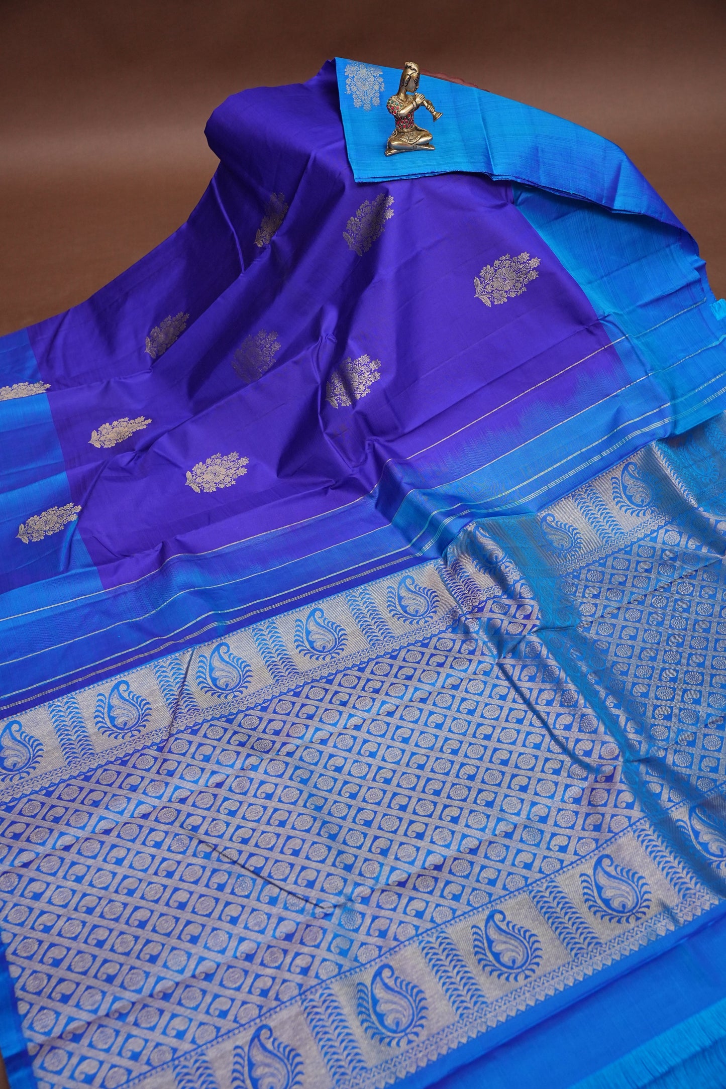 Royal Blue with Contrast Pure Kanchipuram Silk Saree|Silk Mark Certified