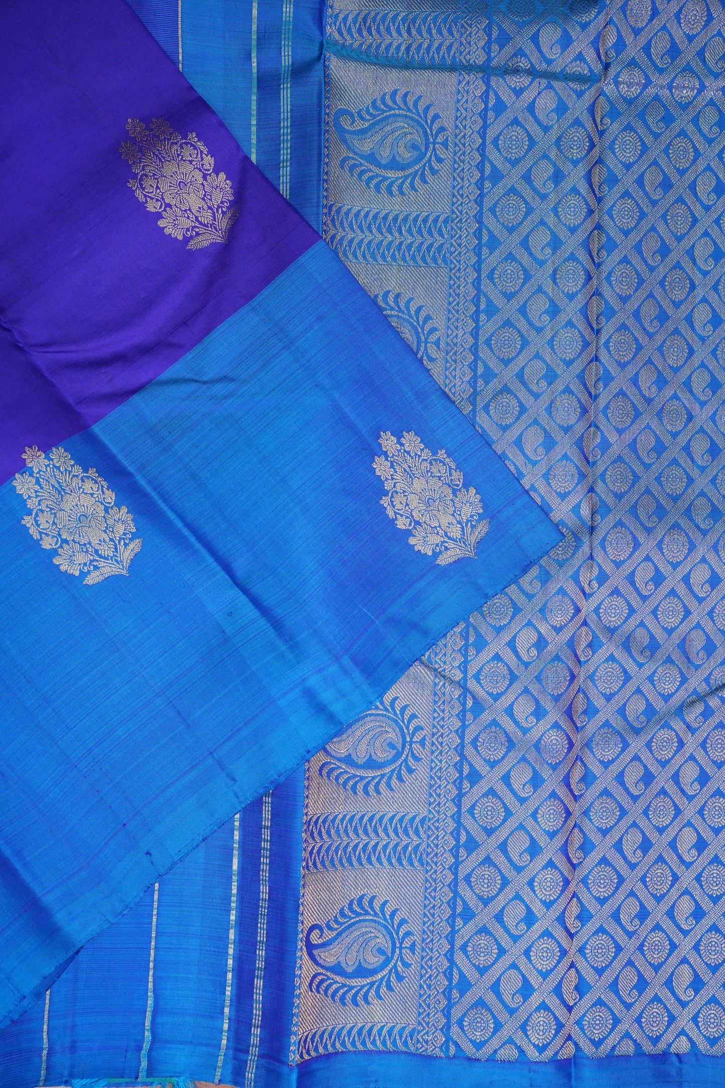 Royal Blue with Contrast Pure Kanchipuram Silk Saree|Silk Mark Certified