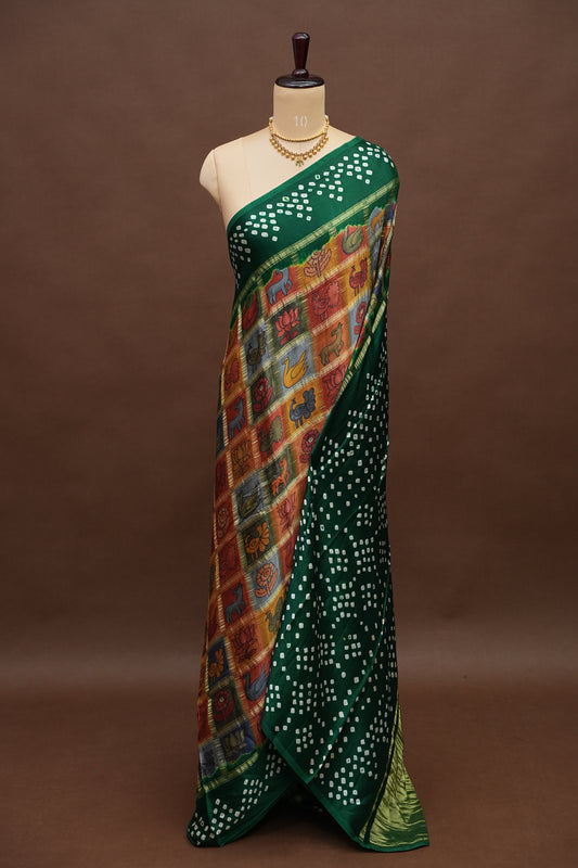 Subarnam's Exclusive Statement Saree – Pure Modal Silk Bandhani & Kalamkari Saree