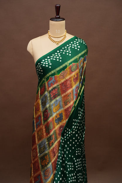 Subarnam's Exclusive Statement Saree – Pure Modal Silk Bandhani & Kalamkari Saree