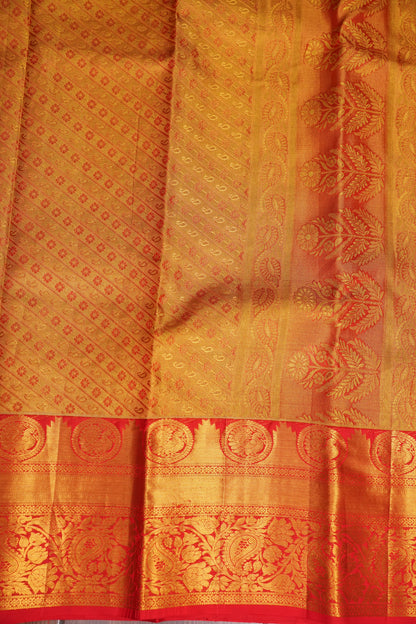 Sea Green & Vermilion Red Pure Tissue Kanchipuram Silk Saree|Silk Mark Certified