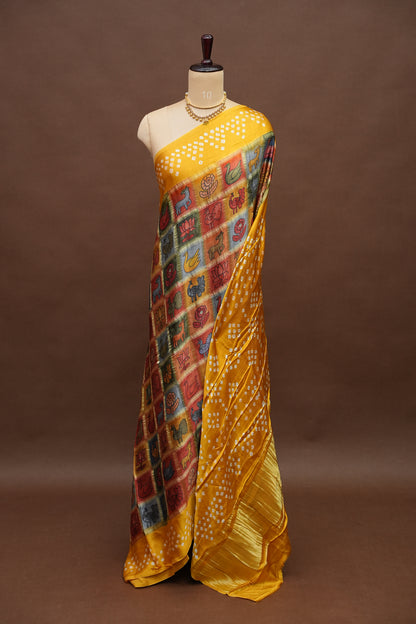 Subarnam's Exclusive Statement Saree – Pure Modal Silk Bandhani & Kalamkari Saree