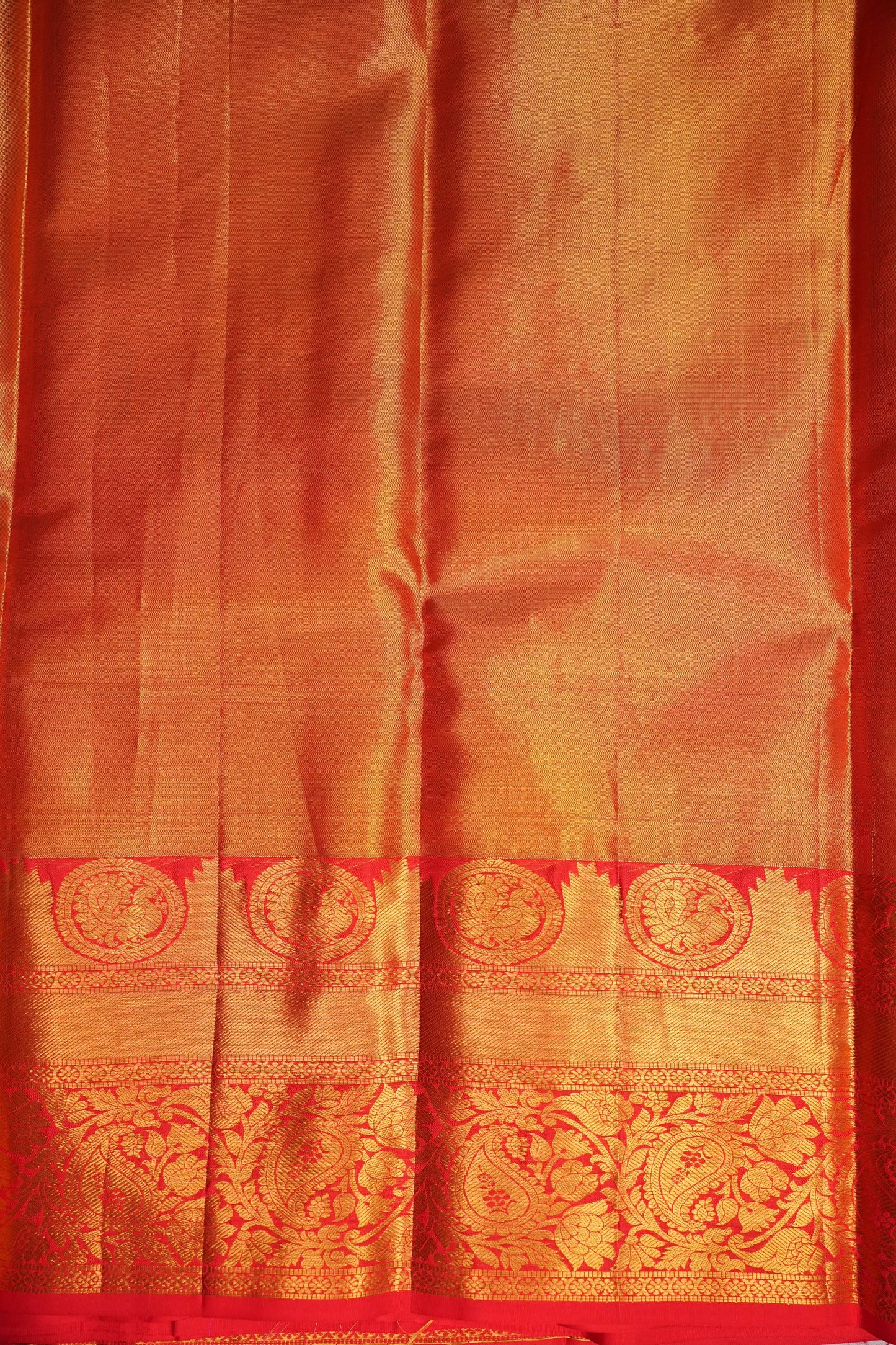 Sea Green & Vermilion Red Pure Tissue Kanchipuram Silk Saree|Silk Mark Certified