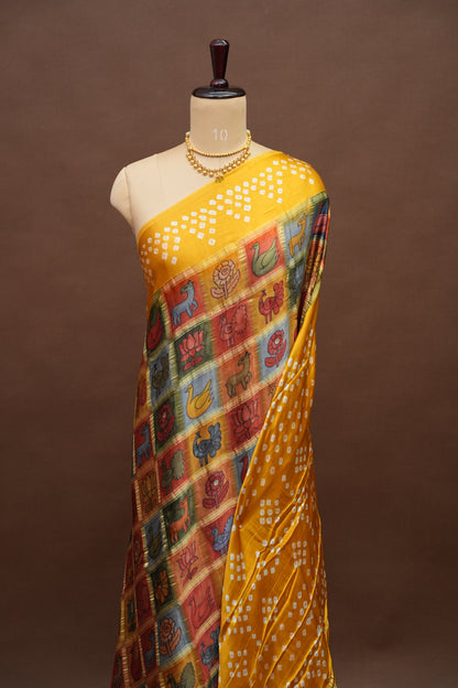 Subarnam's Exclusive Statement Saree – Pure Modal Silk Bandhani & Kalamkari Saree