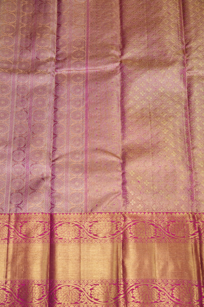 Champagne Gold & Rani Pink Pure Tissue Kanchipuram Silk Saree|Silk Mark Certified