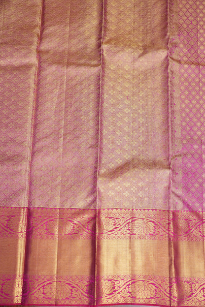 Champagne Gold & Rani Pink Pure Tissue Kanchipuram Silk Saree|Silk Mark Certified