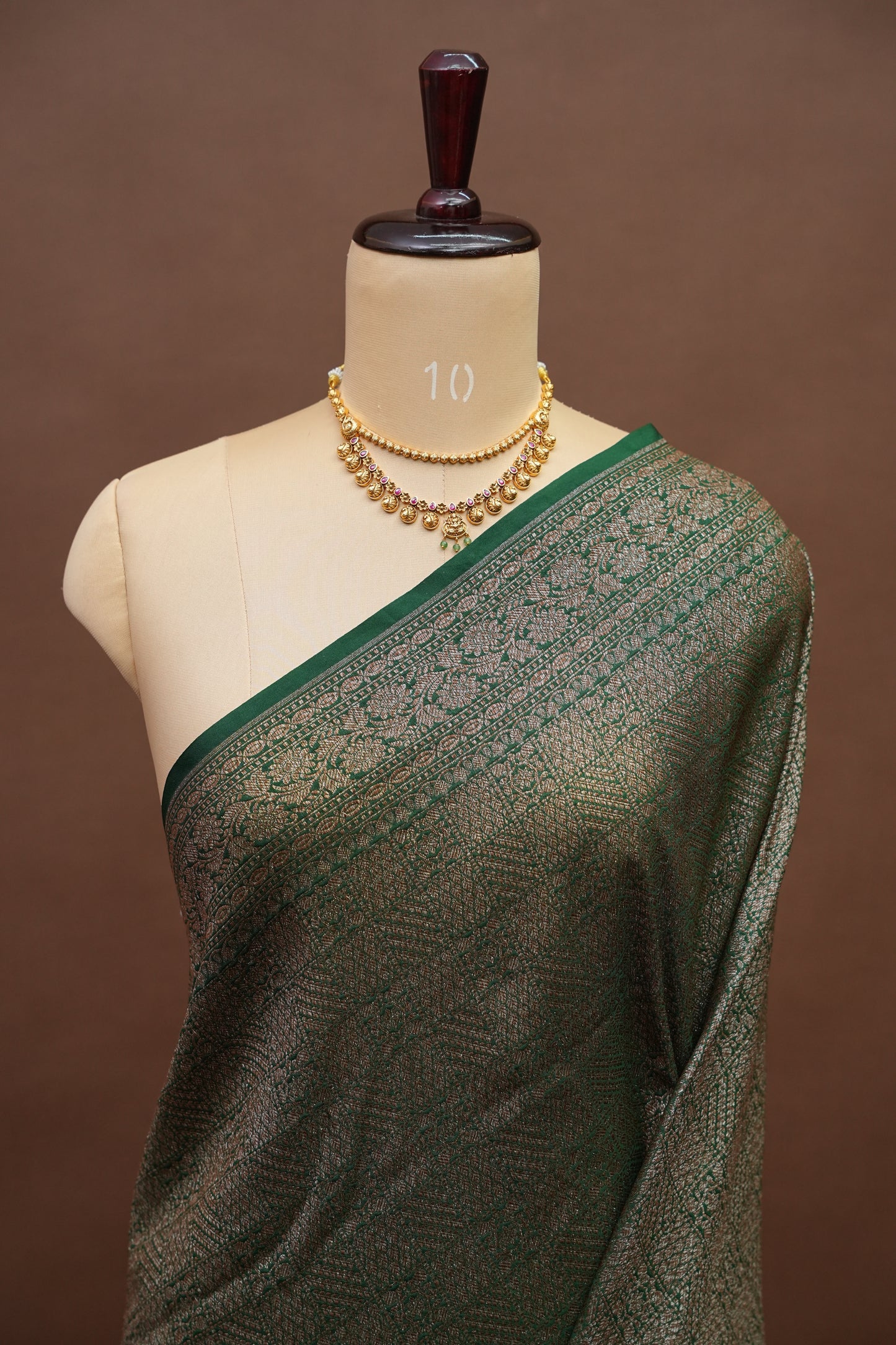 Pure Tussar Raw Silk Saree – Emerald Green Fully Brocade Weave with Rich Traditional Border